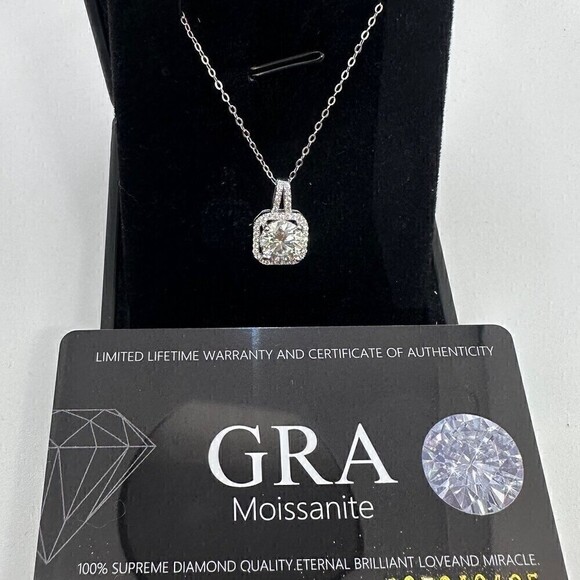 925 Jewelry - GRA Moissanite Diamond Necklace 2 Ct Pendant Chain Fine Jewelry Halo